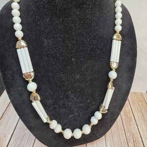 Vintage White Resin & Gold Tone Chunky Statement Necklace
